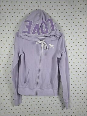 Victorias Secret Pink Vintage Y2K LOVE Purple Embroidered Full zip Hoodie Jacket